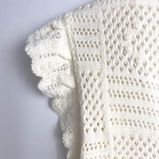 Jacquard mesh hollow flying sleeves knitted sweater jacket for women